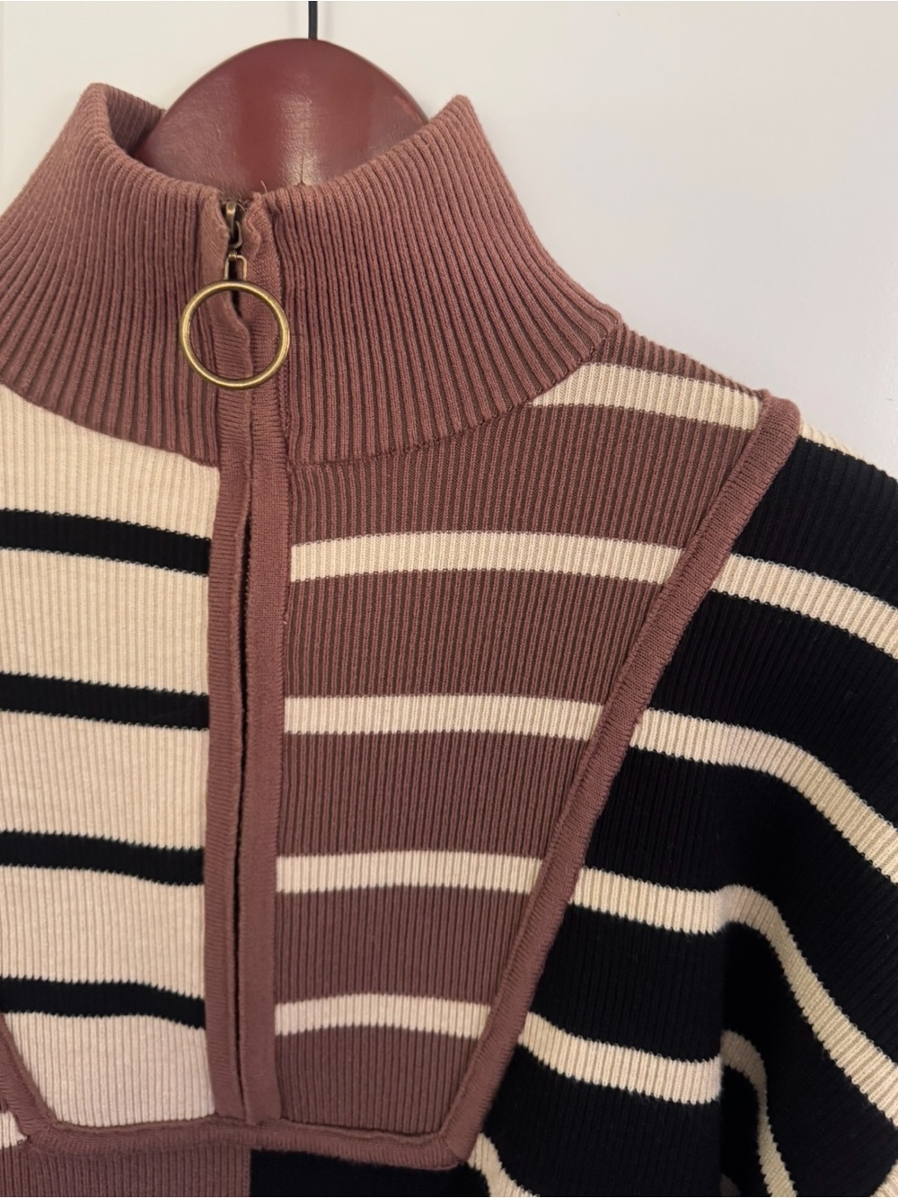 Entro Colorblock Stripe Ribbed 3/4 Zip Sweater - Picture 2 of 13